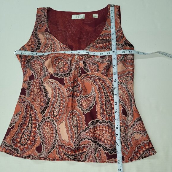 Loft Top Womens 2 Paisley Print Sleeveless Lined Zip Side Tank Shell Office - Picture 9 of 10